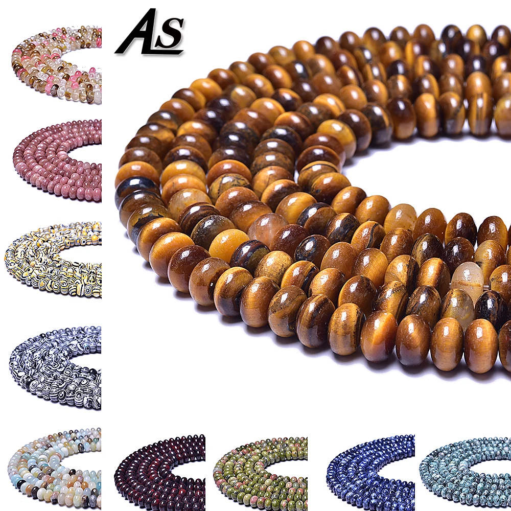 

Asingeloo 5x8mm Natural Spacer Beads Tiger Eye Crystal Turquoise Stone UFO Abacus Beads DIY Handmade Accessories For Jewelry