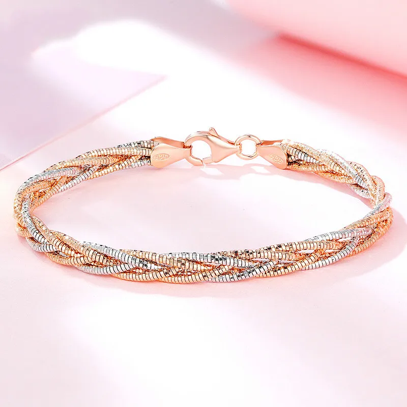 

CMajor Italian Style Soild Sterling Silver Jewelry Muti Color Three-color Weave Dream Fashion Temperament Bracelets for Women
