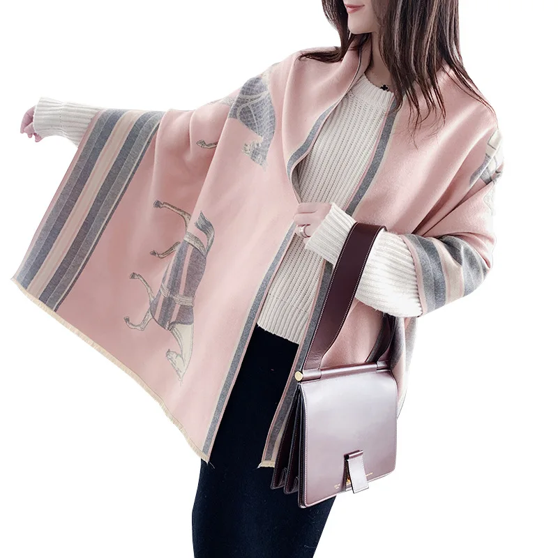 Роскошный кашемировый шарф с рисунком в стиле ретро, женские зимние теплые шали и палантины, брендовые дизайнерские толстые накидки из пашмины