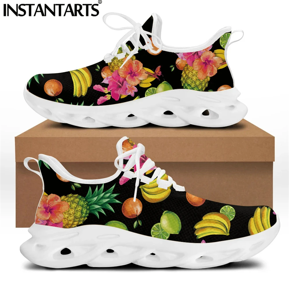 

INSTANTARTS Tropical Pineapple and Other Fruit Pattern Women Flat Shoes Breathable Air Casual Sneakers Comfort Lace up Zapatos