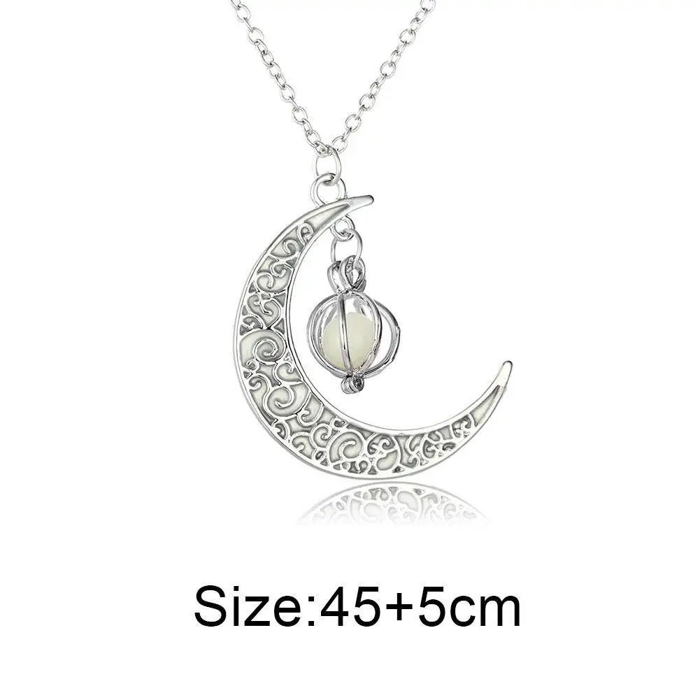 

Moon Glowing Necklace Gem Charm Jewelry Silver Plated Necklace Women Luminous Gifts Stone Pendant Pendant Halloween Hollow Z9B0