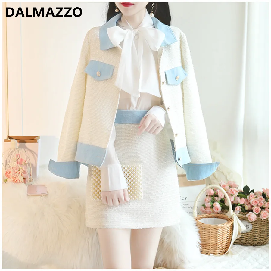 2019 Новое поступление осенние женские костюмы твидовая шерстяная куртка с