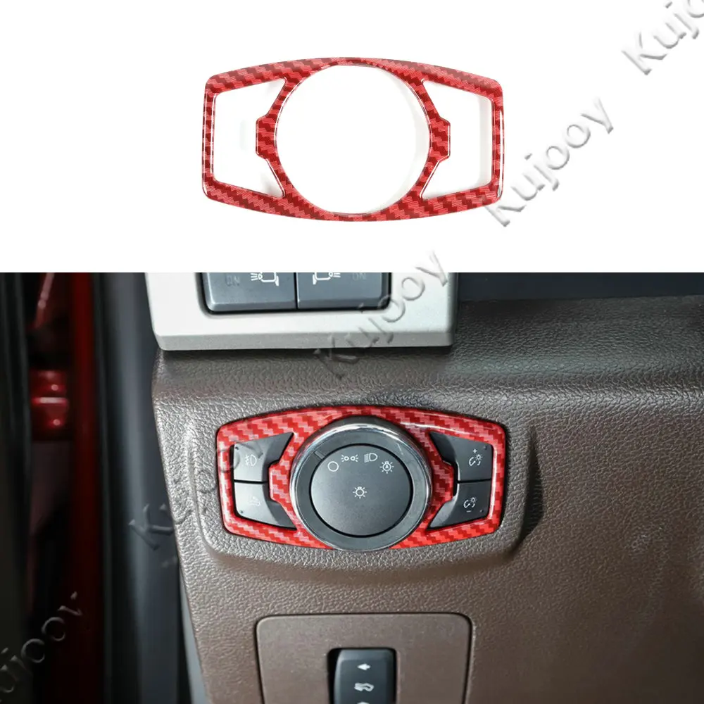 

ABS Headlight Control Switch Button Panel Cover Decor Trim For Ford F150 2015+ Car Styling Accessories Red Carbon Fiber Grain