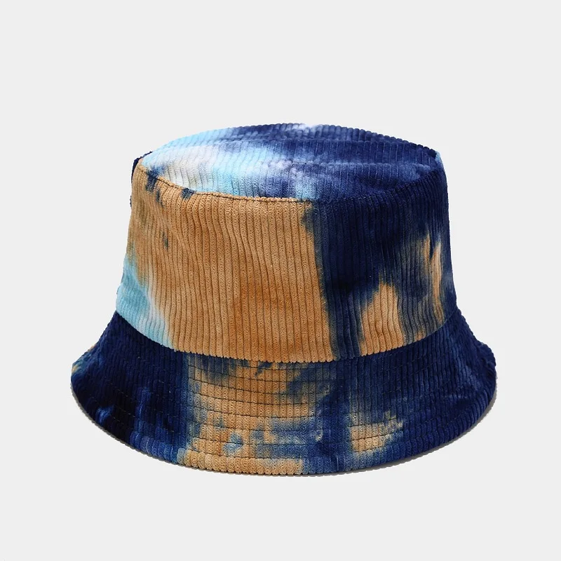 

New Tie Dye Ink Painting Pattern Bucket Hat Unisex Cotton Fishermen Hats Women Double-sided Corduroy Fisherman's Hat Outdoor Hat