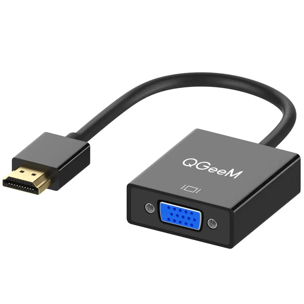 Переходник QGeeM HDMI/VGA цифро-аналоговый видео-и аудиопреобразователь разъем HDMI VGA - Фото №1