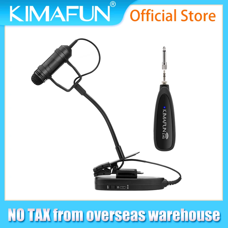 KIMAFUN 2.4G Wireless Saxophone Microphone System with Receiver&Transmitter Condenser Instrument Mic for Trumpet,Tuba,Tenor horn