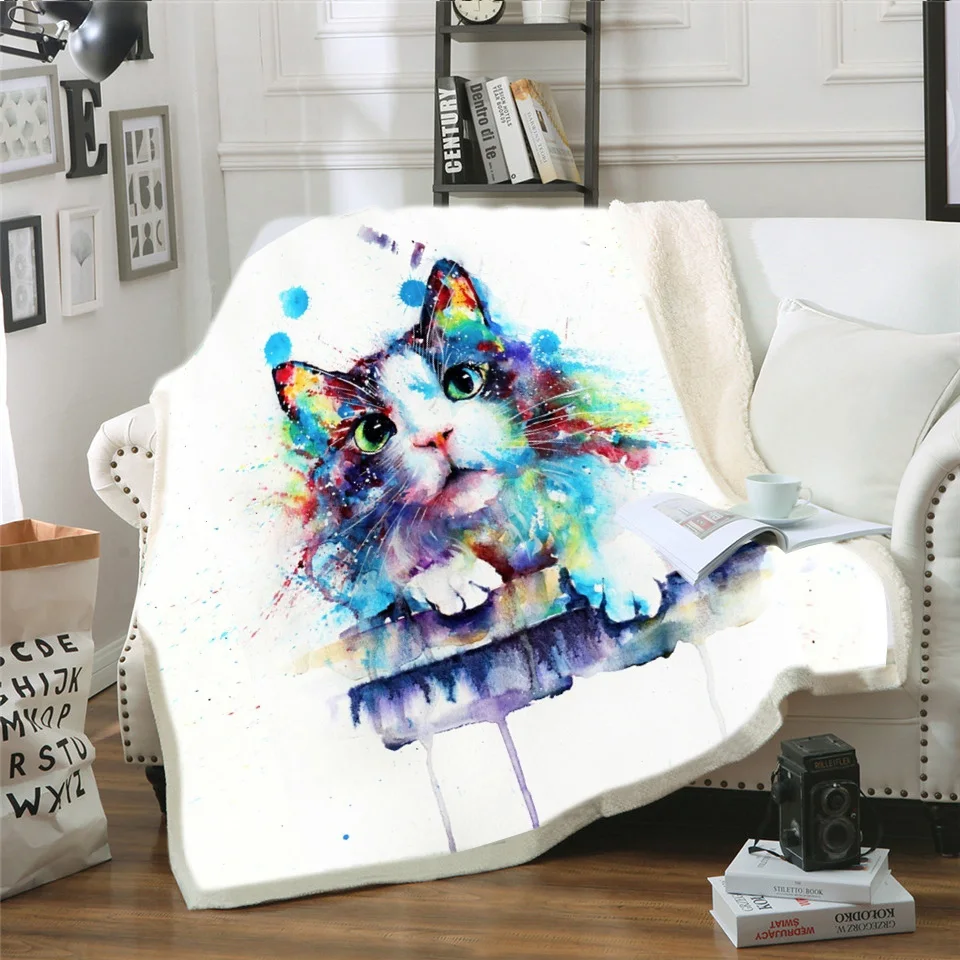 

Custom 3D Cat Sherpa Blanket on Beds Animal Fur Throw Blanket for Adults Brown Gray Bedding Mantas Para Cama 150cmx200cm