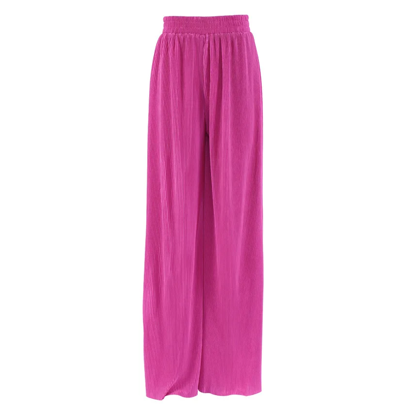 Pleated Chiffon Sexy Two Piece Set Women Wide Leg 2 Blouse Top And Pants Summer Matching Sets Club Lapels Outfits |