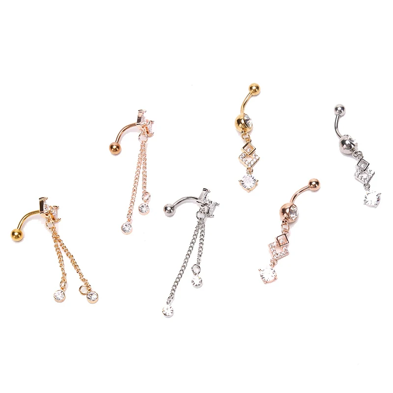

Sexy Dangling Navel Belly Button Rings Crystal Flower Dangle Bar Barbell Body Piercing Jewelry
