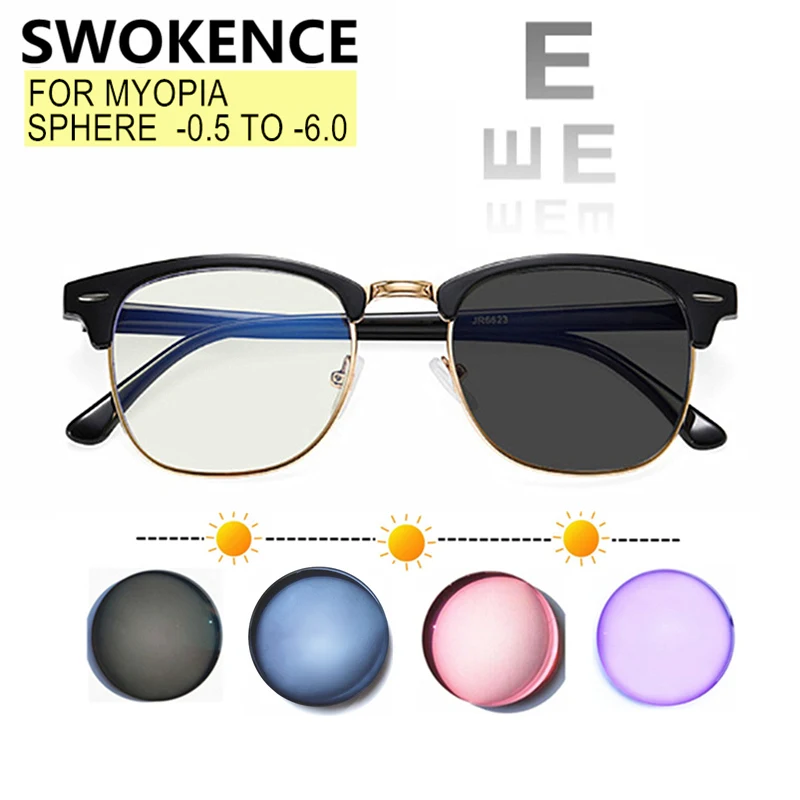 SWOKENCE Очки для близоруких фотохромные и защита от синего света мужчин женщин по