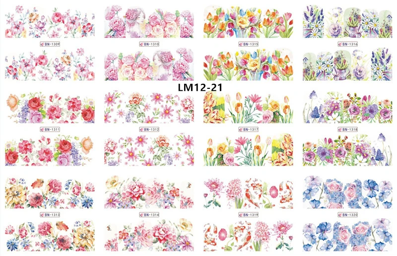 12 Designs Watermark Nail Art Decoration Water Decals Flower Flamingo Bird Rose Sticker Manicure Sliders Adhesive Tip BN913-924