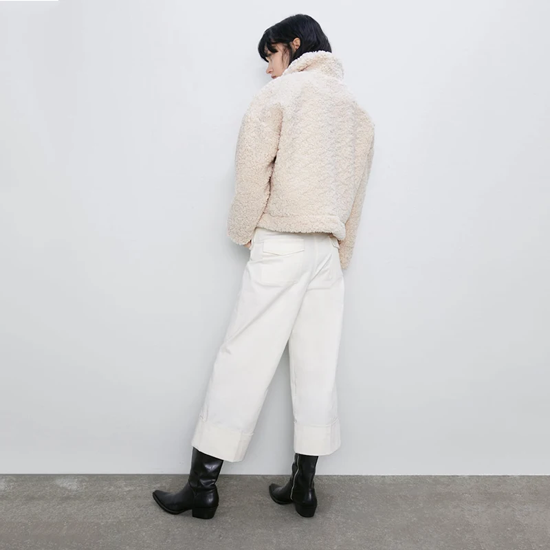 2019 ZA новое пальто из искусственного меха Женское с отворотом и длинным рукавом