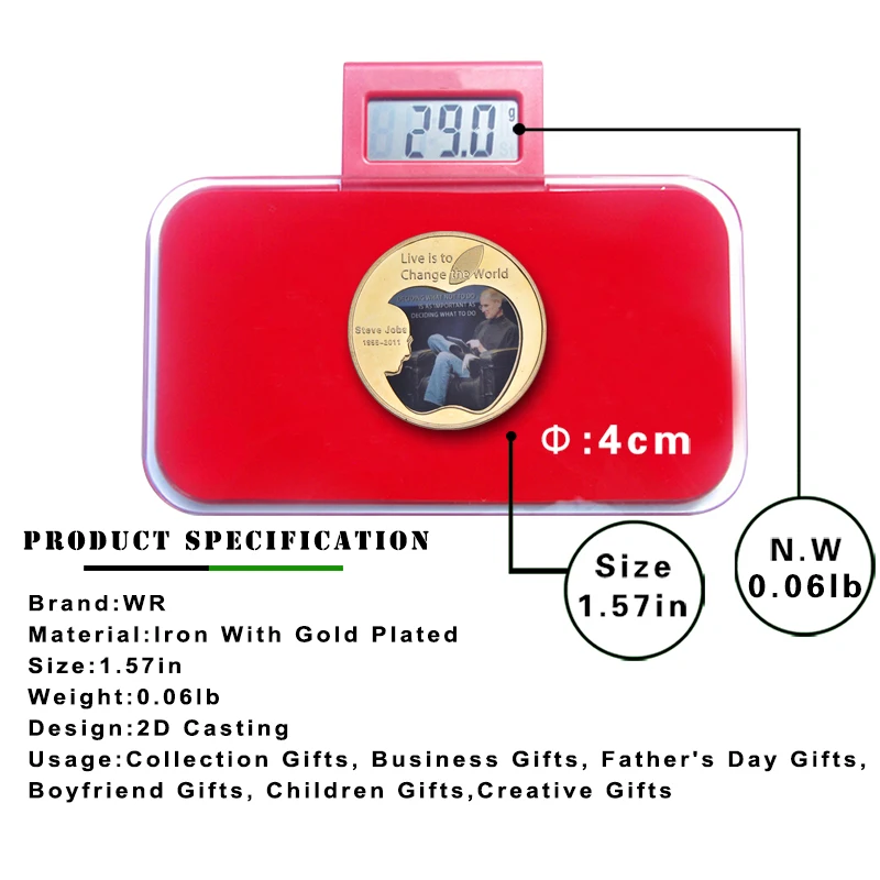 Набор золотых монет Steve Jobs с держателем для US Challenge оригинальные металлические