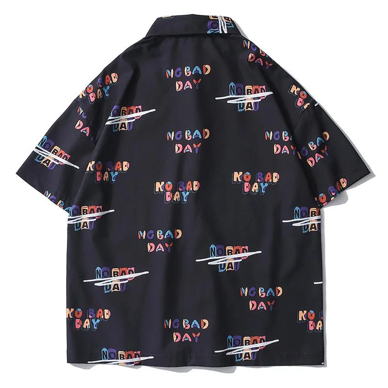 2021 Mens Shirts No Bad Day Letter Print Fashion Button Down Shortsleeve Shirt For Men Streetwear Hawaiian Beach Harajuku Tops