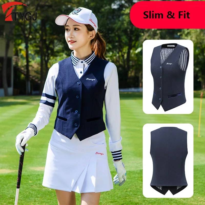 PGM Women Uniform Golf Vest Waistcoat Button Front V Neck Vest Jackets Ladies Slimming Golf Sportswear D0982