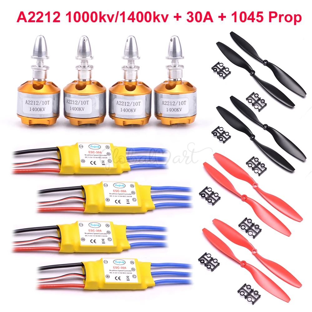 4 шт. 30A Бесщеточный Регулятор скорости ESC + 2 3S A2212 2212 1045 450 кв/500 кВ мотор с внешним