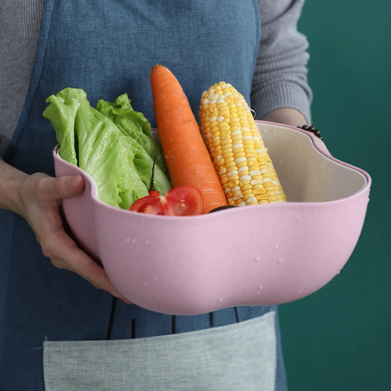 Double Drain Basket Bowl Washing Storage Strainers Bowls Drainer Vegetable Kitchen Colander Supplies | Дом и сад