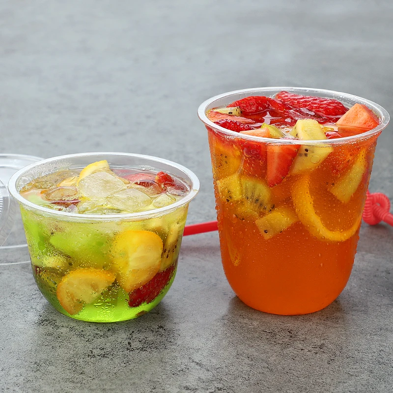 50pcs Disposable yoghurt cup with lid PET15oz U shape transparent espresso milk tea juice cold drink plastic cover | Дом и сад
