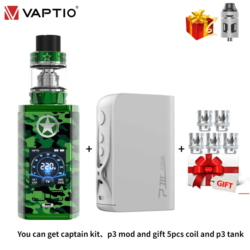 [Отправить катушку 5 шт.] Vaptio Captain Vape Kit 220 Вт бокс мод с атомайзером 2 0 мл внешняя