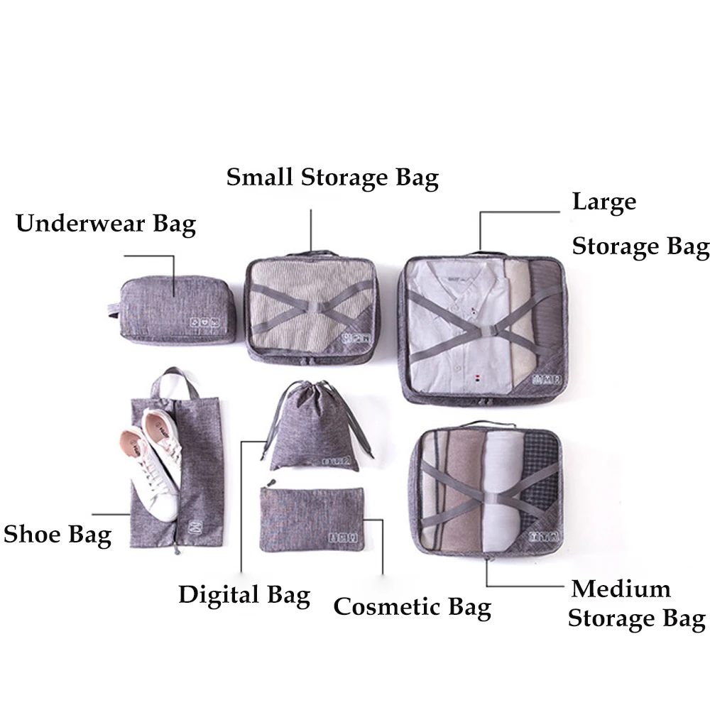 

7Pcs/Set Travel Clothes Storage Luggage Organizers Lightweight Storage Cubes Laundry Shoe Toiletry Bag for Travel Accessories