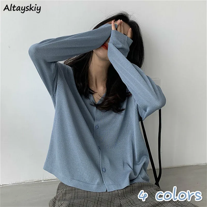 

Кардиган женский однотонный, простая элегантная Солнцезащитная Универсальная мягкая верхняя одежда в Корейском стиле, трикотажная одежда