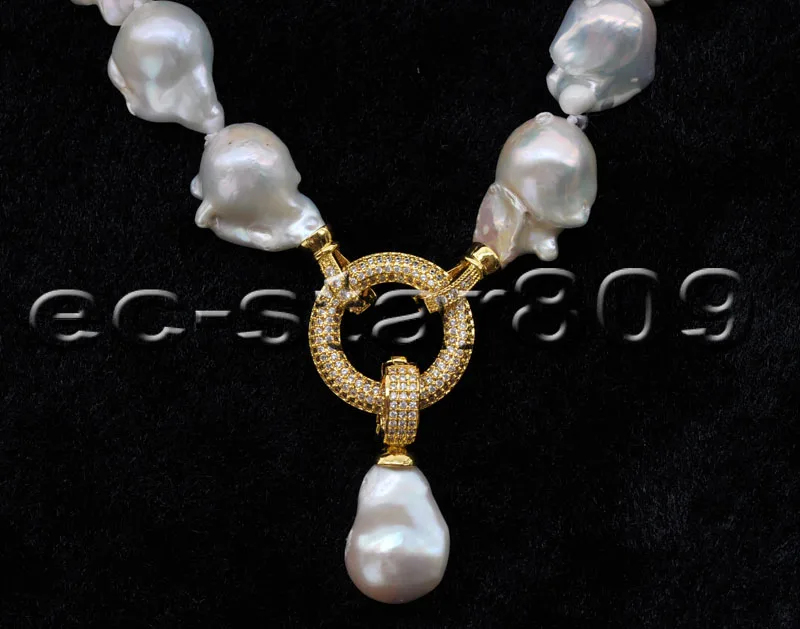 P6006 18" 22mm White Baroque Drip Keshi Reborn Pearl Necklace & Pendant 