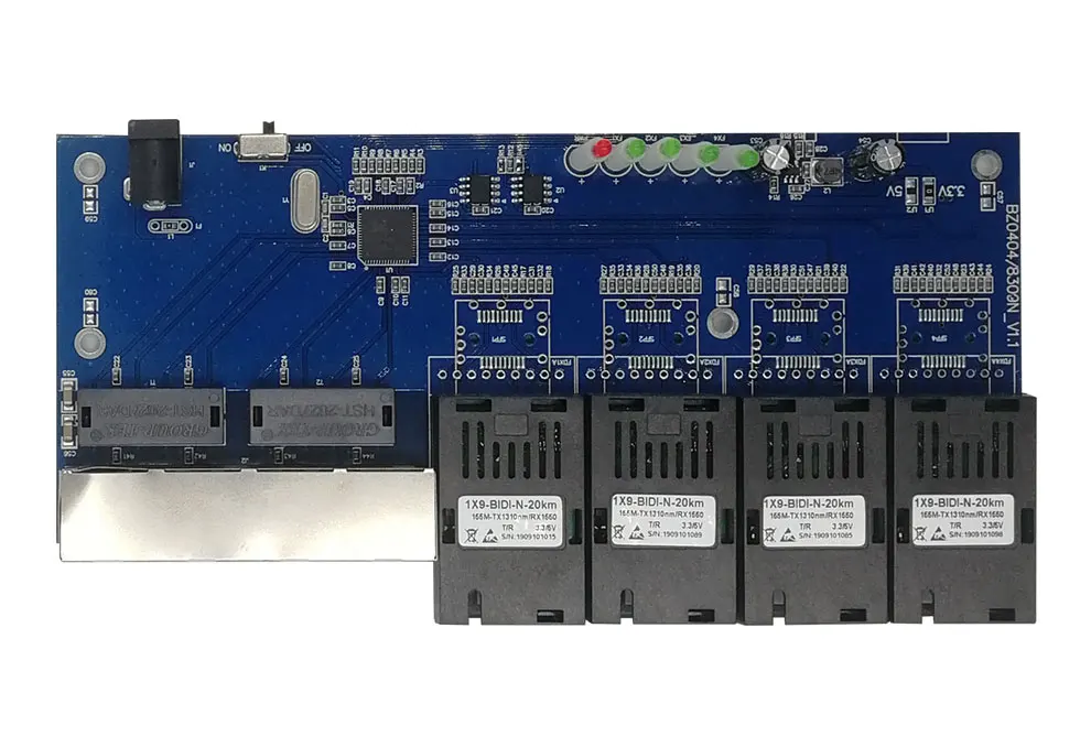 Оптоволоконный переключатель Ethernet 4 RJ45 4 SC оптический медиа конвертер одномодовый волоконно-оптический Порты и разъёмы 10/100 м PCBA
