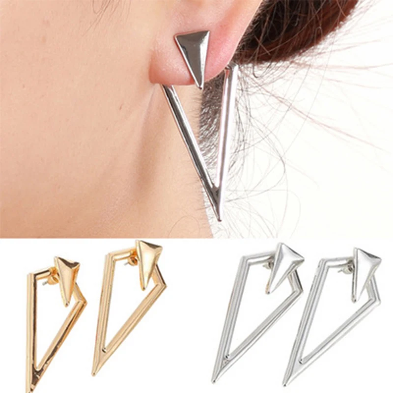 

Women Stainless Steel Earring Simple Gold/Silver color Hollow Glossy Geometric shape Charm Double Sieded Stud Earrings Jewelry