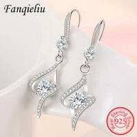 fanqieliu girls gift jewelry wedding real 925 sterling silver drop earrings for woman crystal spiral dangler fql21476