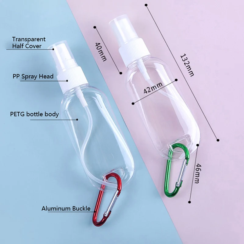 

50ml Reusable Transparent Empty Spray Bottle Travel Cosmetics Bottle With Holder Hook Travel Plastic Clear Keychain Bottle New