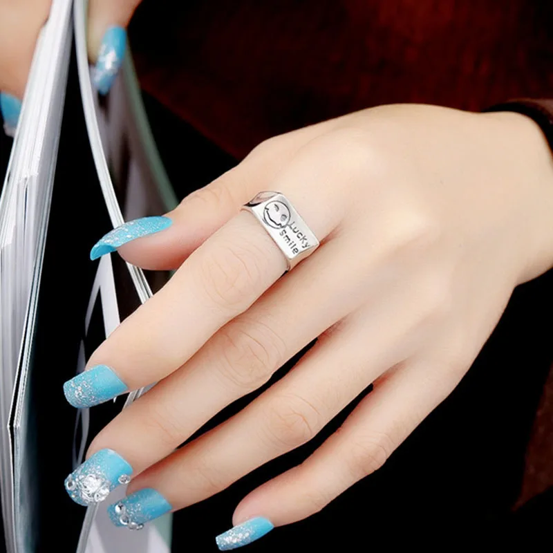 

New 925 Sterling Silver Vintage Lovely Smile Face Letter Rings for Women Wholesale Gifts Jewelry