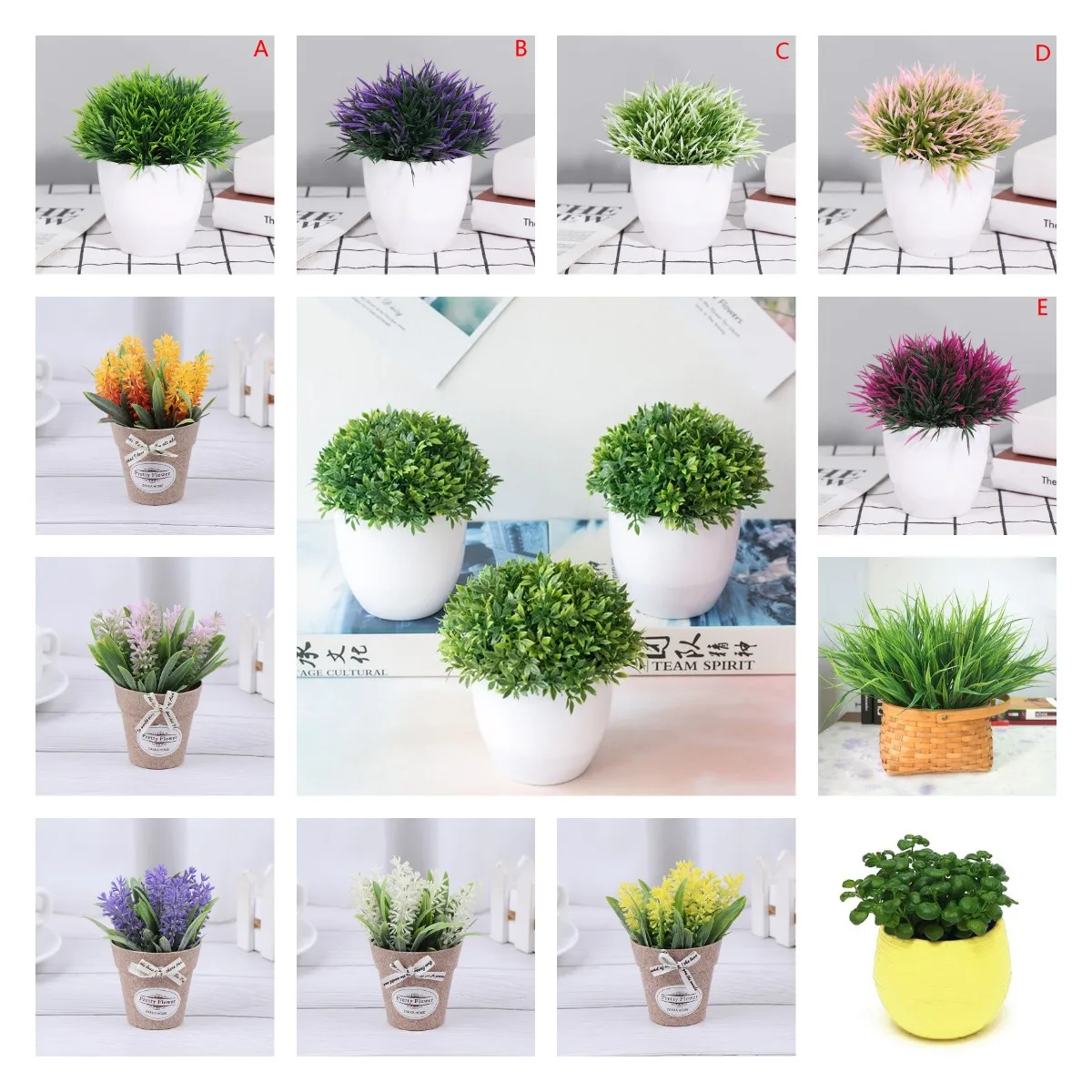 Зеленые искусственные растения бонсай маленькая трава для дерева цветок в