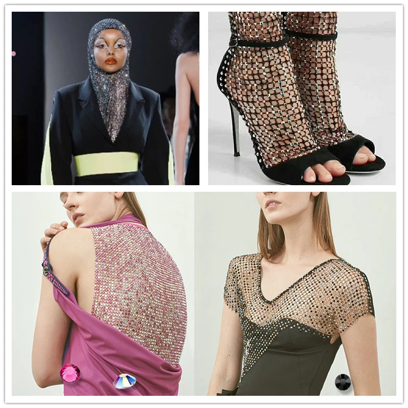 

Stretch Strass Rhinestone Mesh Textile SS16 Glass Clear Crystal AB Fish Net Fabric Trim Applique DIY Clothes Shoes Hijab Scarf