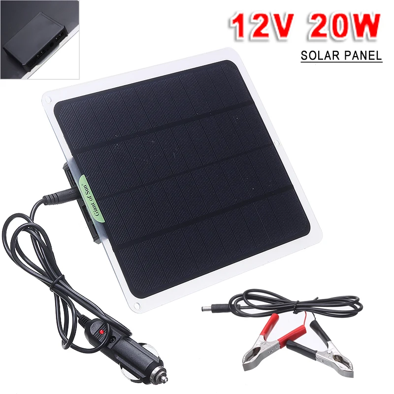 1PC 12V Solar Panel Battery Charger Kit 20W Trickle Boat Car