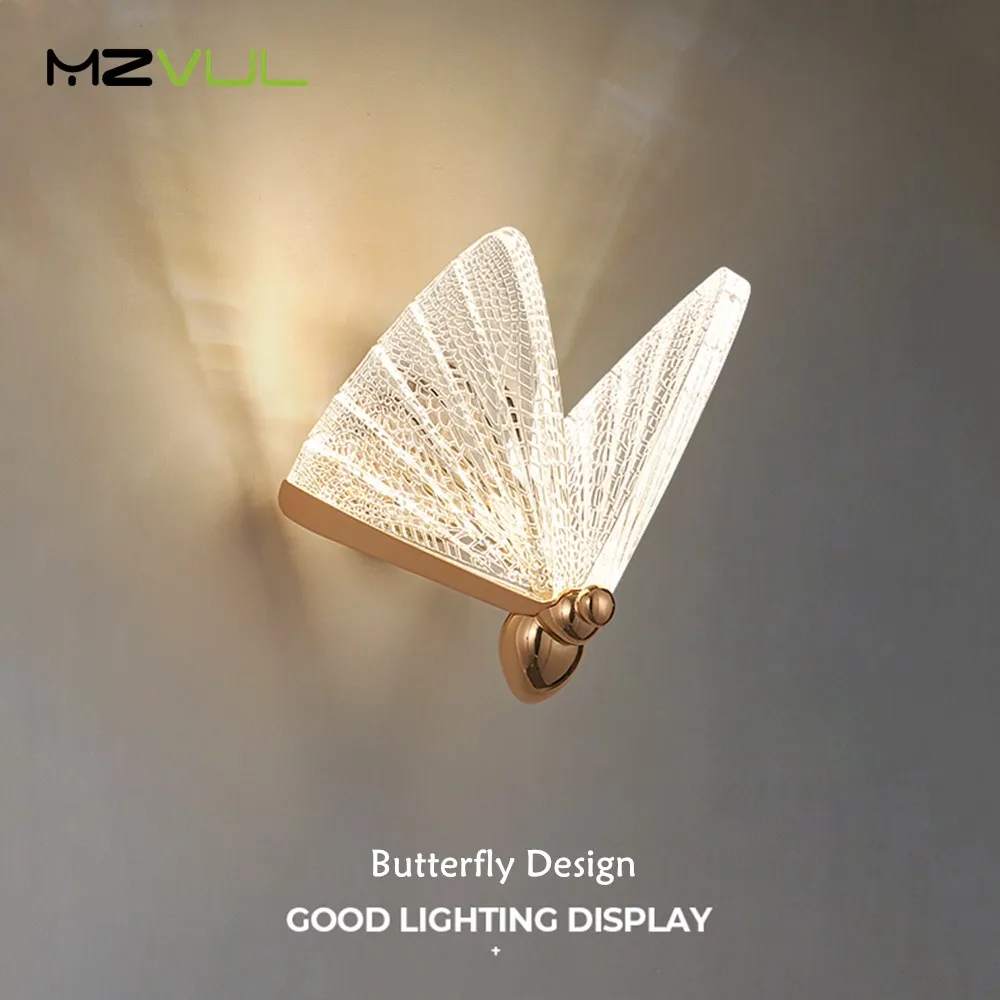 Butterfly Led Wall Lamp Nordic Indoor Lighting Acrylic Wall Light Kitchen Living Room Bedroom Bedside Home Decoration AC90-265V