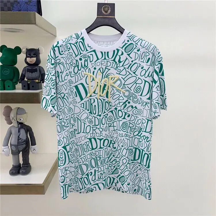 

New all over print chest letters embroidered short sleeve T-shirt for spring and summer