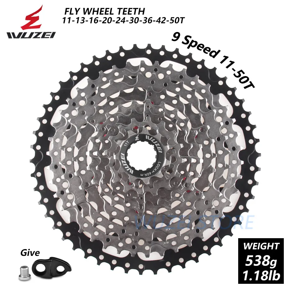WUZEI 8 S/9 S/10 S/11 S/12 S кассета 32/36/40/42/46/50T Сталь mtb горный велосипед свободного хода Совместимость Shimano - Color: 9S 11-50T Extended