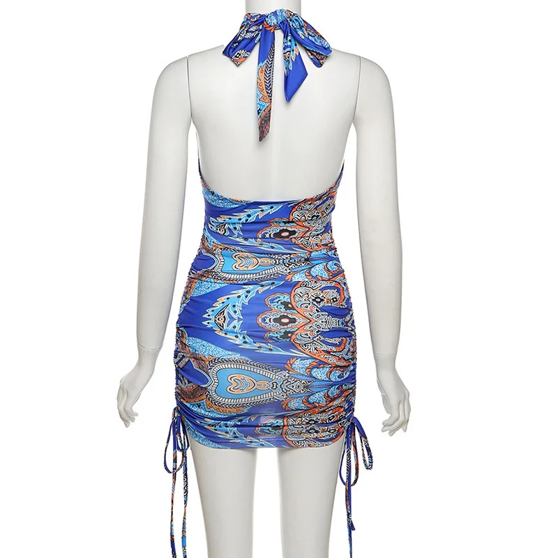 

2021 Summer New Women's Halter Sexy Backless Fashion Printed Slim-Fit Sheath Dress for Women