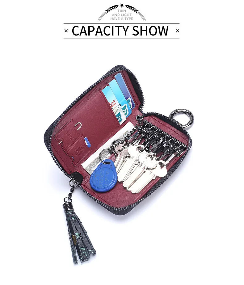 Брендовый винтажный кожаный держатель для ключей с тиснением, женская сумка-Органайзер с кисточкой, кошелек для экономки держатель для карт