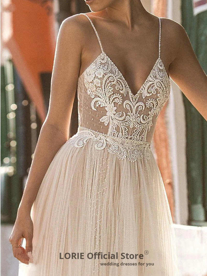 Пляжные свадебные платья LORIE 2020 Boho с кружевной аппликацией мягкие фатиновые