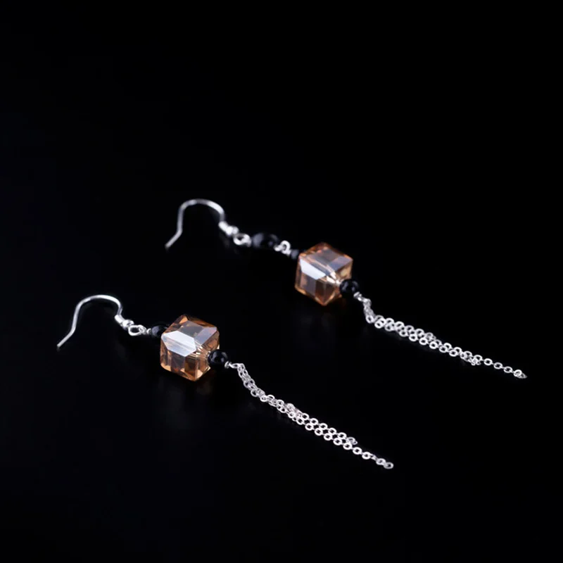 Женские винтажные серьги-кисточки из серебра 925 пробы с натуральным цитрином