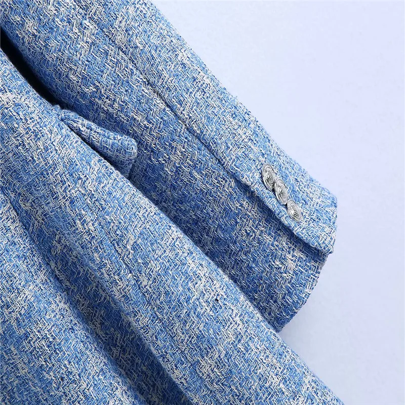 Женский текстурированный блейзер в клетку Za синие офисные блейзеры с длинным