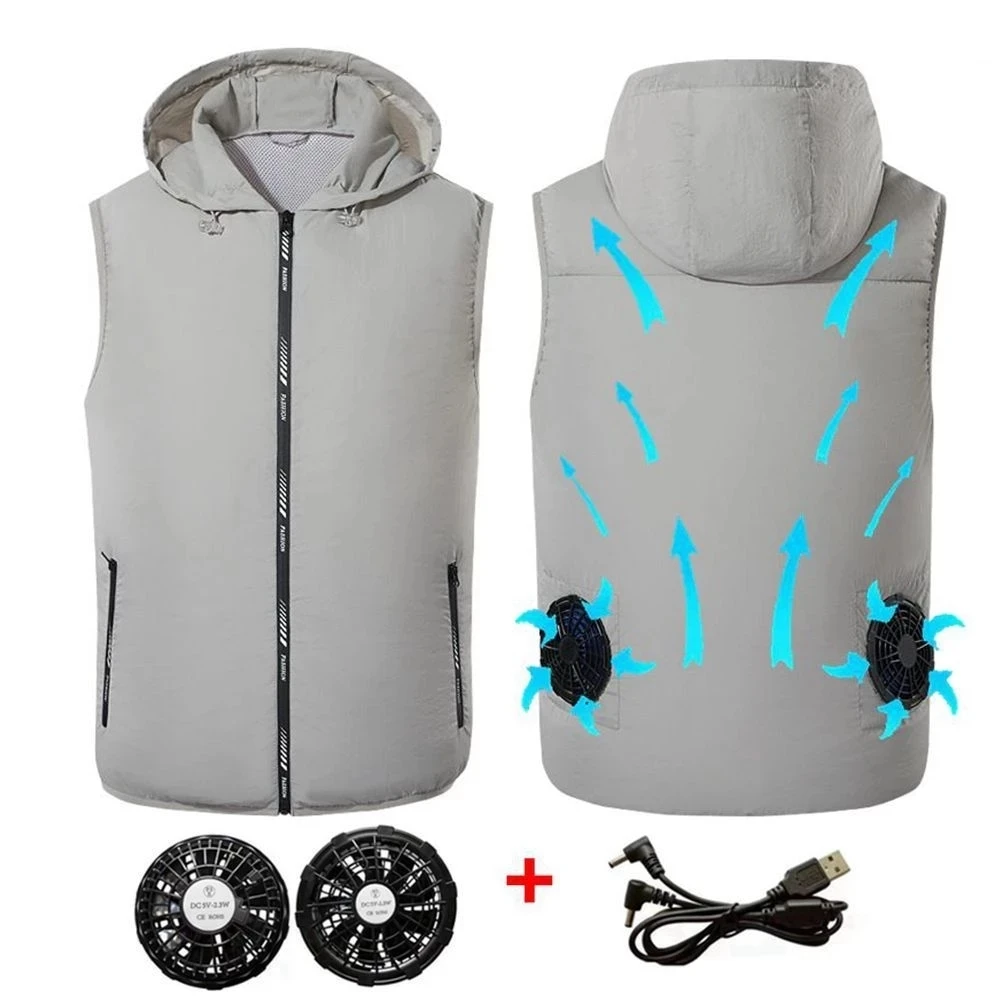 

Men Women Summer Air Conditioning Clothing Fan Cooling Vest USB Charging Cooling sport man vest Outdoor Cooling summer hood vest
