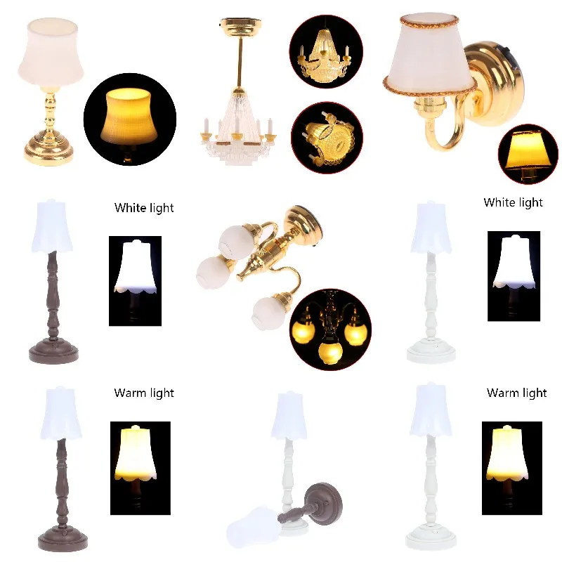 1/12 Miniature Dollhouse Ceiling Lamp Wall Light Desk Lamp Mini LED Lighting Home Decoration Doll Furniture Toy Can Be Bright cool design wooden base waterpipe desk lamp 4 color can be choosed