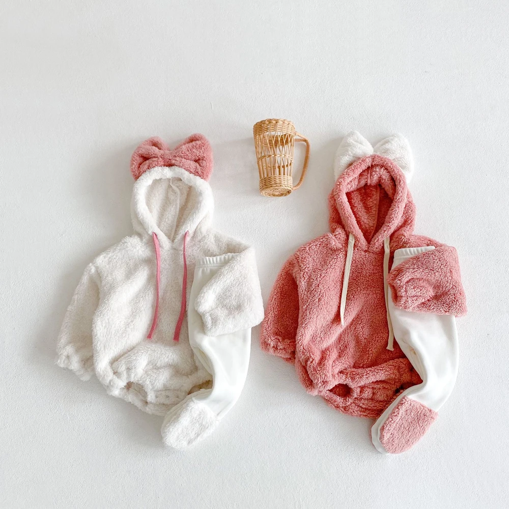 

Winter Baby Bodysuit Long Sleeve Infant Girl Clothes Newborns Fleece Big Bow Jumpsuit New Year Overalls for Children