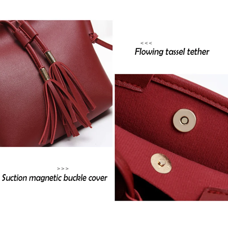 Женская сумка ведро с кисточками винтажная на шнурке из искусственной кожи