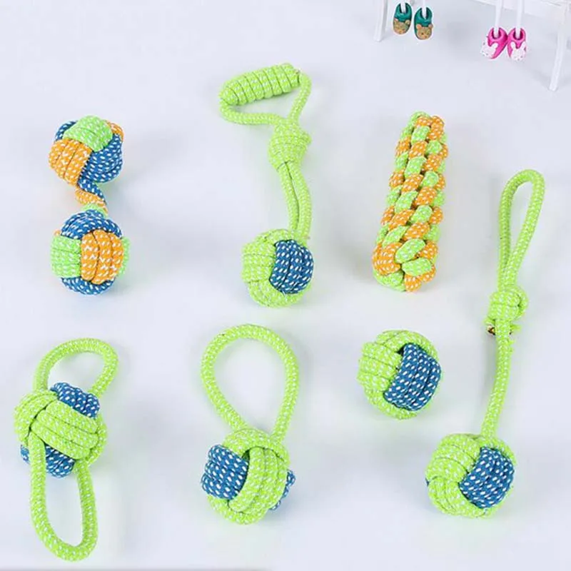 

7Pcs/Set Pet Big Dog Bite-resistant Cotton Rope Toy Molar Tooth Cleaning Rope Knot Ball For Dog Toy Set