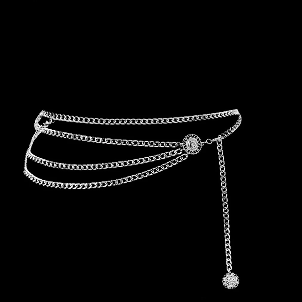 

2021 Women Fashion Belt Hip High Waist Gold Silver Narrow Metal Chain Chunky Fringes Crystal Diamond Waist Chain