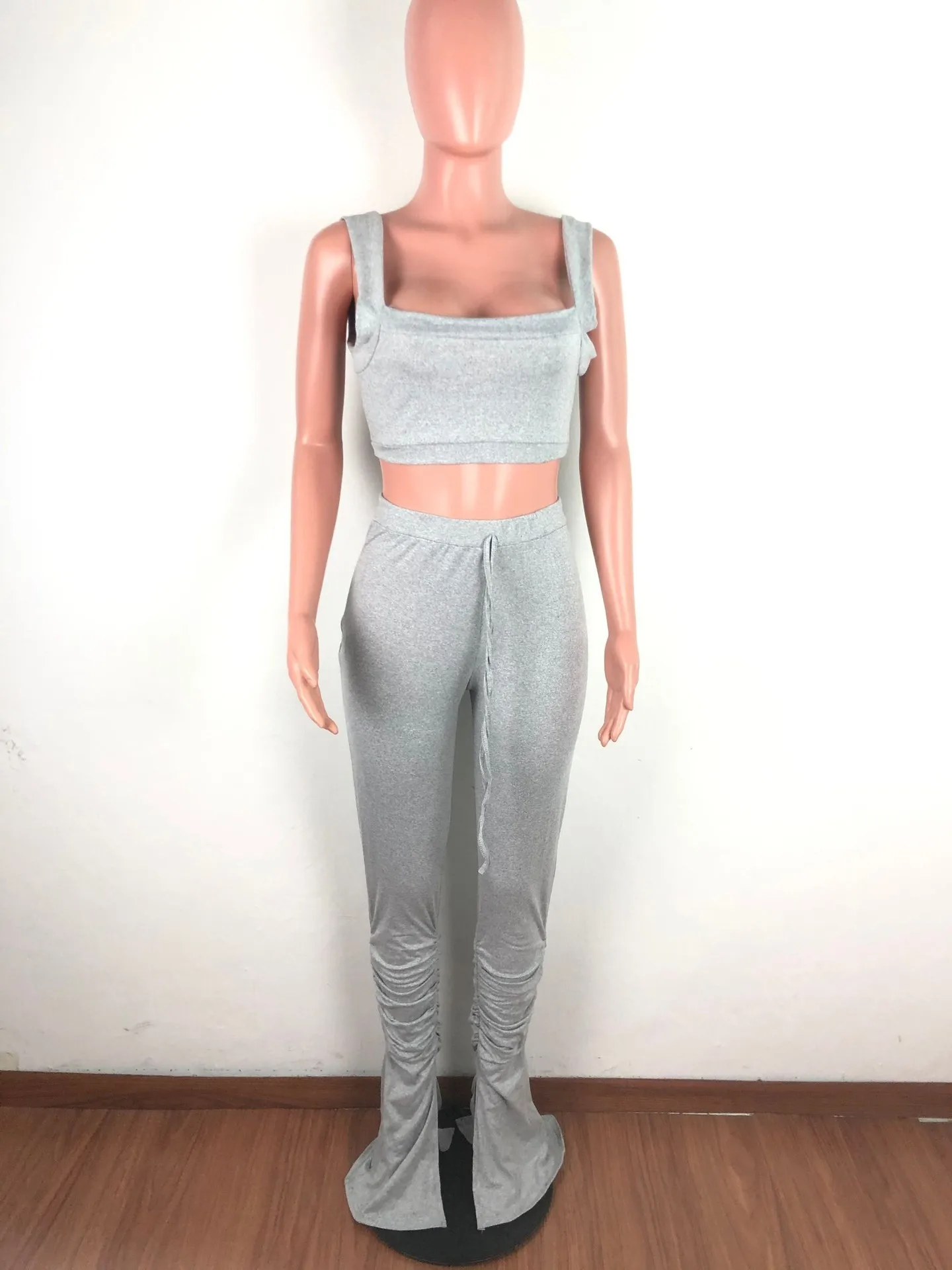 Женский комплект из 2 предметов короткий топ без бретелек и длинные штаны двух