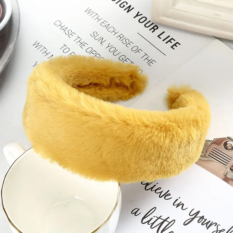yellow Haimeikang повязка на голову из искусственного меха головные уборы зимние аксессуары для волос для женщин повязки на голову ободок Новая модная резинка для волос - Цвет: yellow